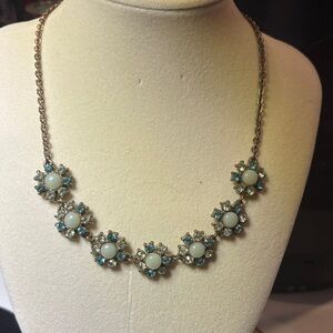 Trifari Floral Necklace with Blue and White Gems